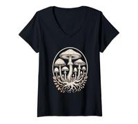 Womens Woodland Fungi Botanical Roots Cottagecore Aesthetic V-Neck T-Shirt