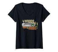 Womens Woods Mode ON Deer Hunter Outdoors Enthusiast Wear V-Neck T-Shirt