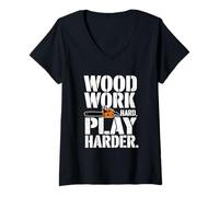 Womens Woodwork Hard Play Harder, Lumberjack V-Neck T-Shirt
