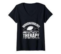 Women's Woodworking is My Therapy Woodworker Workshop V-Neck T-Shirt