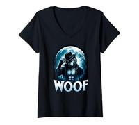 Womens WOOF Gay Daddy Humor LGBT+ Unhinged Gag Gift Retro Bear V-Neck T-Shirt