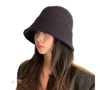 Women's Wool Blend Bucket Hats Winter Warm Fisherman Caps Y2K Fashion Beanie Hats Outdoor Ski Hat Work Dating Hat (Black One Size)