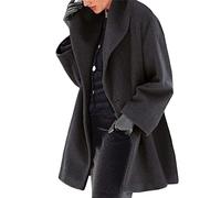 Women's Wool Blend Pea Coat Single Breasted Trench Coats with Hood Winter Hooded Warm Open Front Jackets Overcoat, Black-1, S