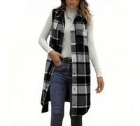 Women's Wool Gilets - Plaid Long Vest, Sleeveless Button Down Lapel Coat, Ladies Elegant Waistcoat with Pockets, Windproof Fuzzy Winter Warm, Lightweight Open Front Cardigans, Cozy Soft, Outerwear