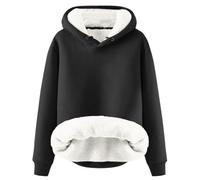 Women's Wool Lined Backwoods Hoodies Y2K with Hood Fleece Lined Hooded Tops Graphic Comfort Thickened Sweaters with Designs Pullover Loose Fit Lightweight Fall Country Trendy Goth Black