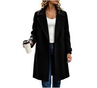 Women's Wool Longline Coat Elegant Double Breasted Lapel Winter Overcoat | Woolen Long Trench Coat with Pockets Buttons Solid Colour Casual Jackets Warm Winter Fleece Outwear Business Office Workwear