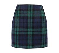 Womens Wool Plaid Mini Skirt Plaid Mini Skirts for Women- High Waist A Line Fall Winter Bodycon Pencil Skirt Faux Wool Tartan Tube Clothing Fall Winter High Waisted Bodycon Pencil Skirts Green