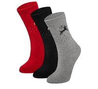 Women's Wool Socks, 3 Pairs, Colourful Wool Socks, Thermal, Nordic Christmas Designs, Fine Knitted Comfortable Socks, Warm Winter Socks for Ladies UK 4-7