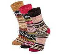 Women's Wool Socks, 3 Pairs, Colourful Wool Socks, Thermal, Nordic Christmas Designs, Fine Knitted Comfortable Socks, Warm Winter Socks for Ladies UK 4-7