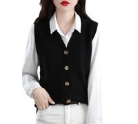 Women's Wool V-Neck Button Sleeveless Cardigan Knit Vest Apricot