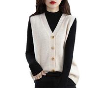 Women's Wool V-Neck Button Sleeveless Cardigan Knit Vest Apricot
