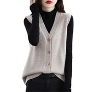 Women's Wool V-Neck Button Sleeveless Cardigan Knit Vest Apricot