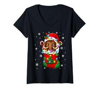 Women's Woolly Mammoth in Christmas Socks Cute Animal Festive Xmas V-Neck T-Shirt