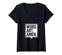 Women's Word Art Amen Christian Bible Journaling Design V-Neck T-Shirt