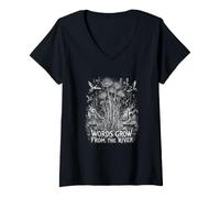 Women's Words Grow from The River Marsh Poetry V-Neck T-Shirt