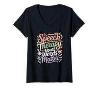Women's Words Matter Speech Therapist Communication Pro V-Neck T-Shirt