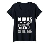 Womens Words May Be Tricky - Aphasia Communication Disorder V-Neck T-Shirt