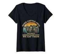 Womens Work Cattle Once and You Understand Why We Eat Them Vintage V-Neck T-Shirt