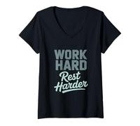 Womens Work Hard Rest Harder Labor Day V-Neck T-Shirt