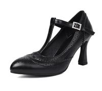 Womens Work Heels Stiletto Heel T Strap Pointed Toe Brogue Mary Jane Office Pumps Versatile Dress Shoes for Work Meetings & Evening Events,Black,9 UK