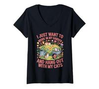 Womens Work in My Garden Cat Kitten Horticulture Plant Gardener V-Neck T-Shirt