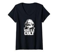Women's “Work is A Cult”, Karl Marx, Communism, Marx V-Neck T-Shirt
