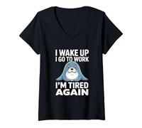 Women's Work Meme I Wake Up I Go to Work I'm Tired Again Seal V-Neck T-Shirt