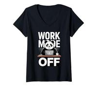 Women's Work Mode Off Funny Panda Office Mood Vibes V-Neck T-Shirt