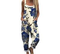 Women's Work Overalls Dungarees Overalls for Women Summer Plus Size Floral Printed Cotton Jumpsuits Loose Fit Adjustable Straps Bib Jumpsuit Wide Legged Baggy Work Jump Suits for World Bee Day