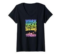 Women's Work Sucks Lets Go to Santa Monica Floral Surf Vacation V-Neck T-Shirt