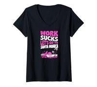 Women's Work Sucks Lets Go to Santa Monica Floral Surf Vacation V-Neck T-Shirt