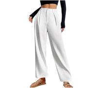 Womens Work Trousers Casual High Waist Wide Straight Leg Pants Solid Color Baggy Quick Dry Suit Work Trousers Womens Walking Trouser Size 12 Ladies Trouser White XL