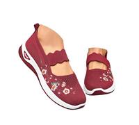 Women's Work & Utility Footwear Ladies Trainers Slip on Wedge Shoes Casual Wide Fit Walking Sneakers Breathable Mesh Orthopedic Shoe Comfortable Non Slip Soft Sole Running Trainer Red 7.5