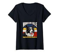 Women's Workflow Collie Improved Before Breakfast Humor Dog V-Neck T-Shirt