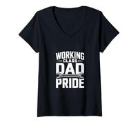 Women's Working Class Dad Pride Blue Collar Fatherhood V-Neck T-Shirt