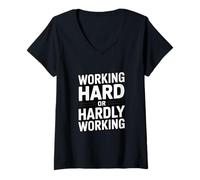 Women's Working Hard Or Hardly Working Funny Office V-Neck T-Shirt
