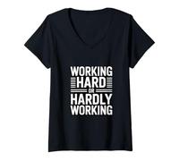 Women's Working Hard Or Hardly Working Funny Office V-Neck T-Shirt