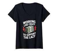 Women's Working Like Crazy Funny Saying Money Vintage Band V-Neck T-Shirt