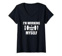 Womens Working On For And By Myself - Quote Gym Motivation Fitness V-Neck T-Shirt