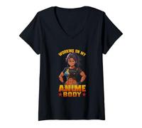 Womens Working On My Anime Body Vintage Muscular Anime Bodybuilder V-Neck T-Shirt