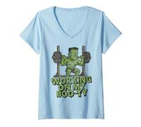 Womens Working On My Boo-ty Funny Halloween Muscular Frankenstein V-Neck T-Shirt