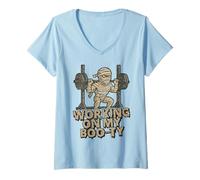 Womens Working On My Boo-ty Funny Halloween Muscular Mummy Spooky V-Neck T-Shirt