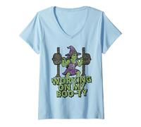 Womens Working On My Boo-ty Funny Halloween Muscular Witch Spooky V-Neck T-Shirt