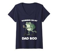 Women's Working on My Dad BOD Funny Frog Father's Day V-Neck T-Shirt