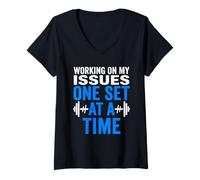 Women's Working On My Issues One Set At A Time Gym Workout Fitness V-Neck T-Shirt