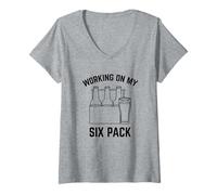 Womens Working on My Six Pack Funny Craft Beer V-Neck T-Shirt