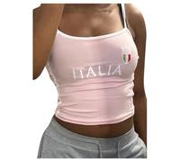 Women's Workout Athletic Tank Top Cute Sports Cami Sleeveless Dressy Casual Summer Shirts Square Neck Running Cropped Basic Spring Gym Tank Tops Italia Letter Print Crop Camisole Y2K Light Pink
