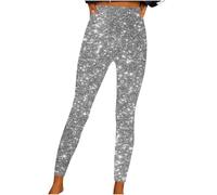 Women's Workout Leggings Glitter High Waisted Yoga Pants Fashion Sparkly Sequin Non See Through Elasticat Butt Lifting Tight for Dancing Disco Party