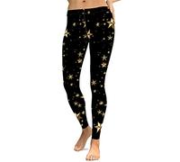 Women's Workout Leggings Yoga Trousers, Women Gold Star Prints Yoga Pants Butt Lift Stretch Leggings Workout Sports Tight Elastic Waist 7/8 Length Training Trousers Fitness Gym Sports Training Pants C