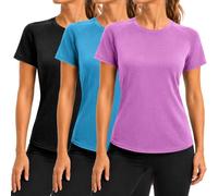 Women's Workout Running T-Shirts, Dry Fit Short Sleeve Shirts, Moisture Wicking Athletic Tee, Sports Gym Yoga Tops Black/Blue-Green/Purple-Red 3P03-M